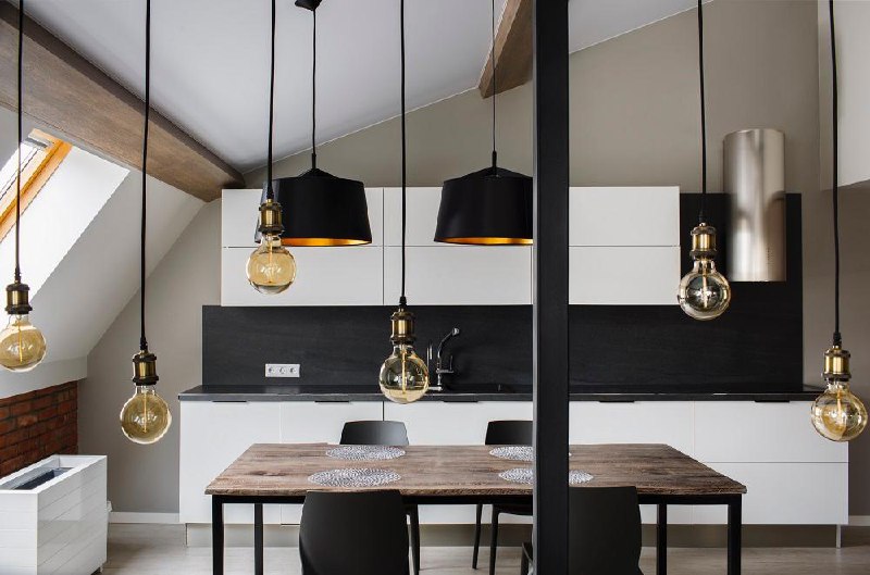 2х уровневая квартира с лестницей и стальной мебелью в стиле LOFT